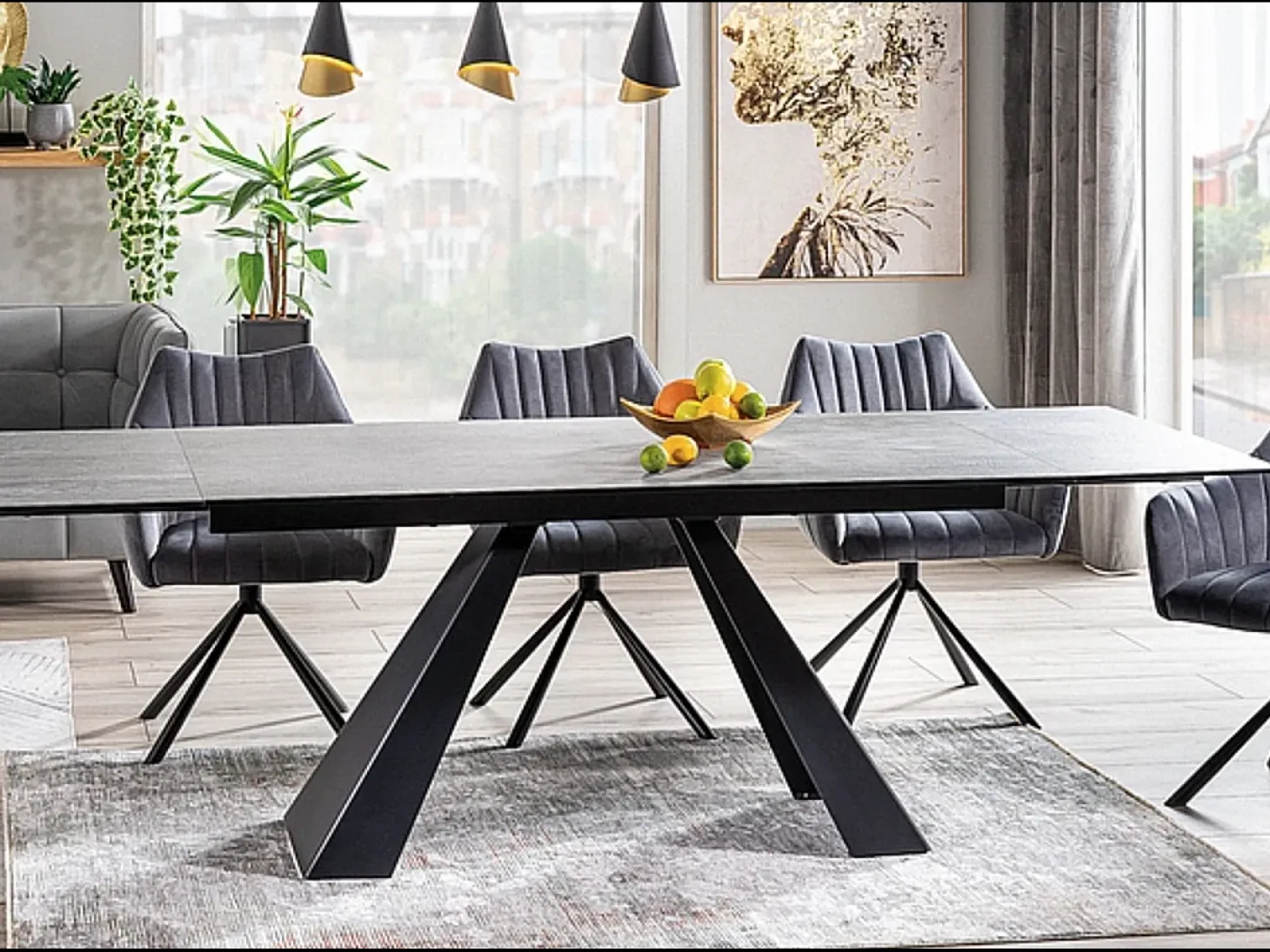 Mesa metálica extensible Erol efecto mármol gris 180-260cm