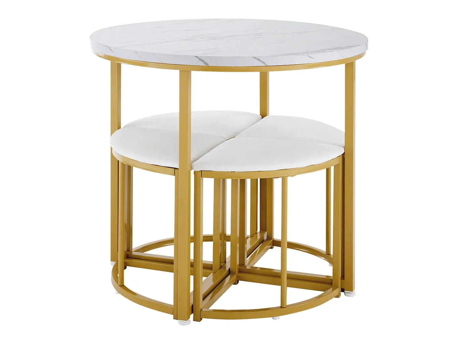 Mesa moderna con 4 sillas de terciopelo blanco, estructura de MDF y hierro dorado, elegante conjunto