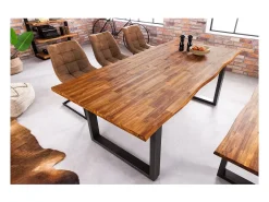 Mesa NALKO 200 cm – Tablero de madera maciza de acacia y estructura de metal negro – Elegancia industrial y autenticidad natural