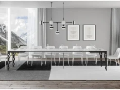 Mesa oriental extensible rectangular para 6 a 20 personas L 160 a 420 cm efecto mármol blanco y estructura de metal antracita Zakary