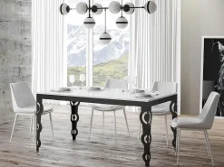 Mesa oriental extensible rectangular para 6 a 20 personas L 160 a 420 cm lacada en blanco y estructura de metal antracita Zakary