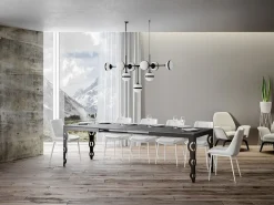 Mesa oriental extensible rectangular para 6 a 20 personas L 180 a 440 cm estructura de metal gris hormigón y antracita Zakary