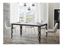 Mesa oriental extensible rectangular para 6 a 20 personas L 160 a 420 cm fresno blanco y estructura de metal antracita Zakary
