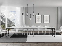 Mesa oriental extensible rectangular para 6 a 20 personas L 160 a 420 cm fresno blanco y estructura de metal antracita Zakary