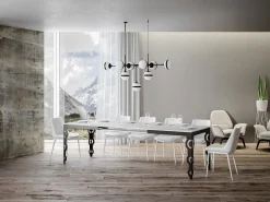 Mesa oriental extensible rectangular para 6 a 20 personas L 180 a 440 cm estructura de metal blanco y antracita Zakary