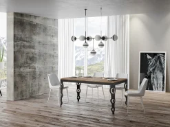 Mesa oriental extensible rectangular para 6 a 20 personas L 180 a 440 cm madera clara y estructura de metal antracita Zakary