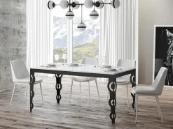 Mesa oriental extensible rectangular para 6 a 10 personas L 120 a 224 cm lacada en blanco y estructura de metal antracita Zakary