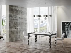 Mesa oriental extensible rectangular para 6 a 10 personas L 120 a 224 cm lacada en blanco y estructura de metal antracita Zakary