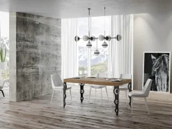 Mesa oriental rectangular 8 plazas L 180 cm madera de roble claro y patas de metal antracita Kazay