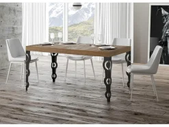 Mesa oriental rectangular 6 plazas L 130 cm roble claro y patas de metal antracita Kazay
