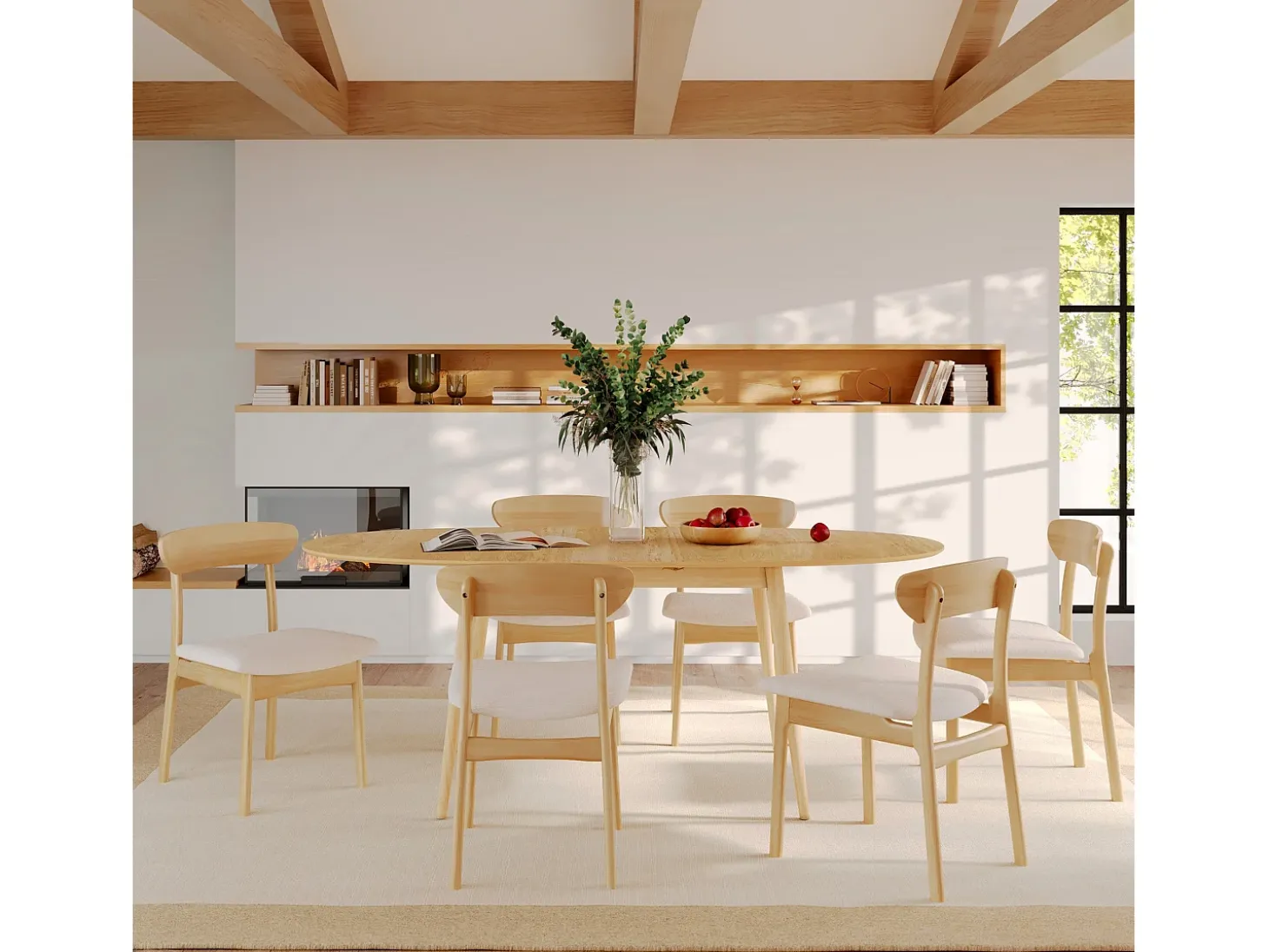 Mesa ovalada extensible de 6/8 personas en madera clara de 170/200 cm - Eddy