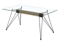 Mesa para cocina, comedor Md-Sally tapa cristal transparente, 140cm(ancho) 75cm(altura) 90