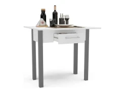 Mesa para cocina, comedor abatible 1 cajón Md-Bety acabado blanco/gris, 80cm(ancho) 75cm(