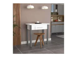 Mesa para cocina, comedor abatible 1 cajón Md-Bety acabado blanco/gris, 80cm(ancho) 75cm(