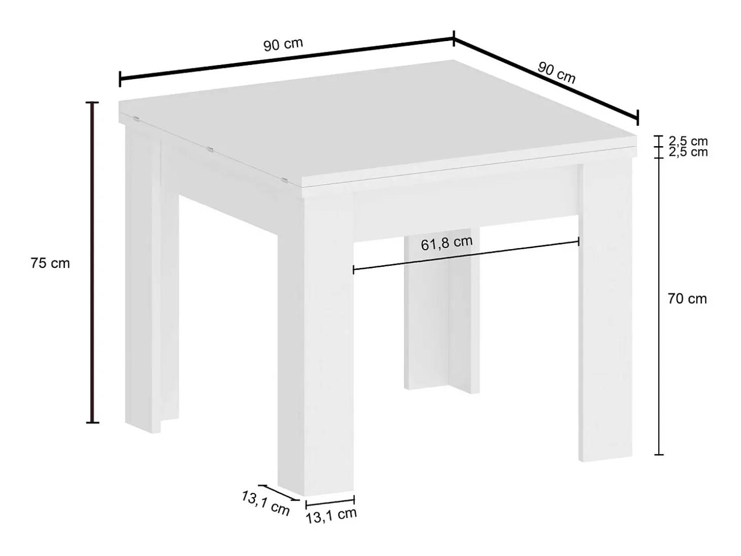 Mesa para salón de diseño moderno 90-180x90cm Jesi Liber Ardesia