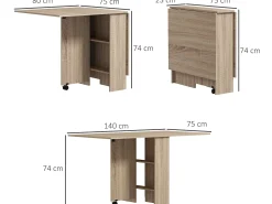 Mesa plegable cocina madera natural 75x140x74 cm HOMCOM
