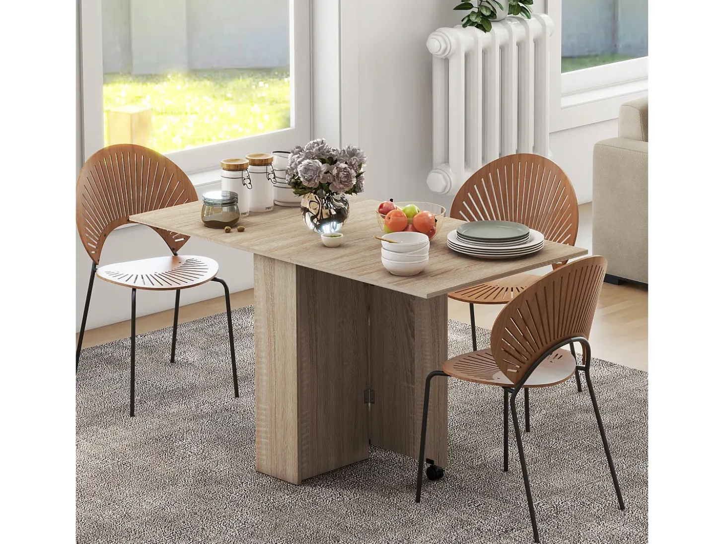 Mesa plegable cocina madera natural 75x140x74 cm HOMCOM