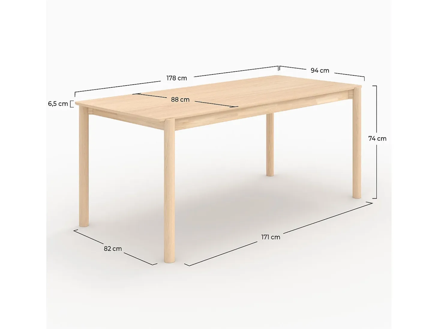 Mesa rectangular de chapa de fresno efecto blanqueado 6 plazas - Irène