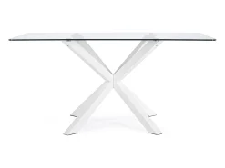 Mesa rectangular de cristal, pata cruzada acero blanco 160×90 cm - MAYO