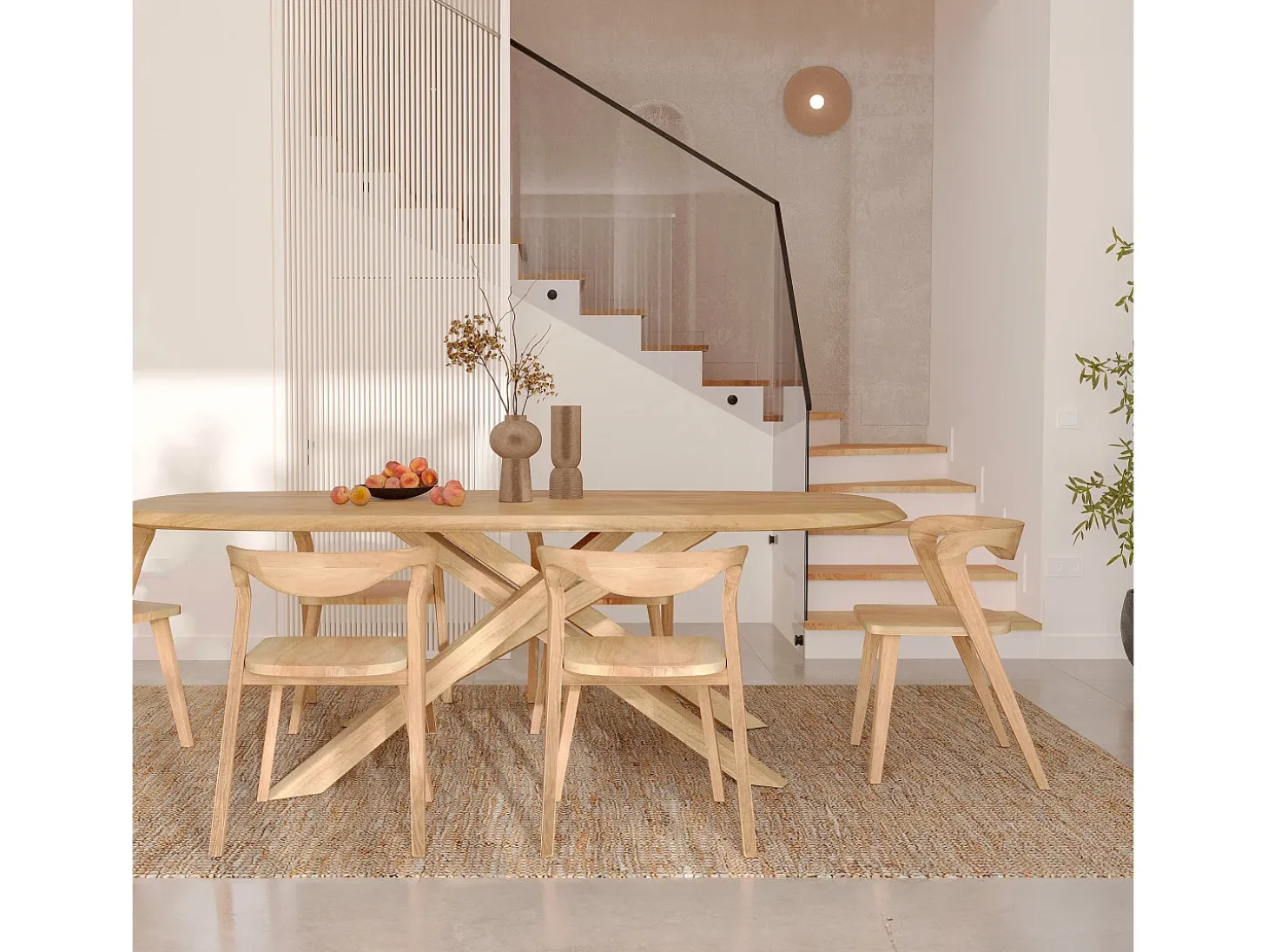 Mesa rectangular de madera maciza de hevea clara 10 plazas - Aladin