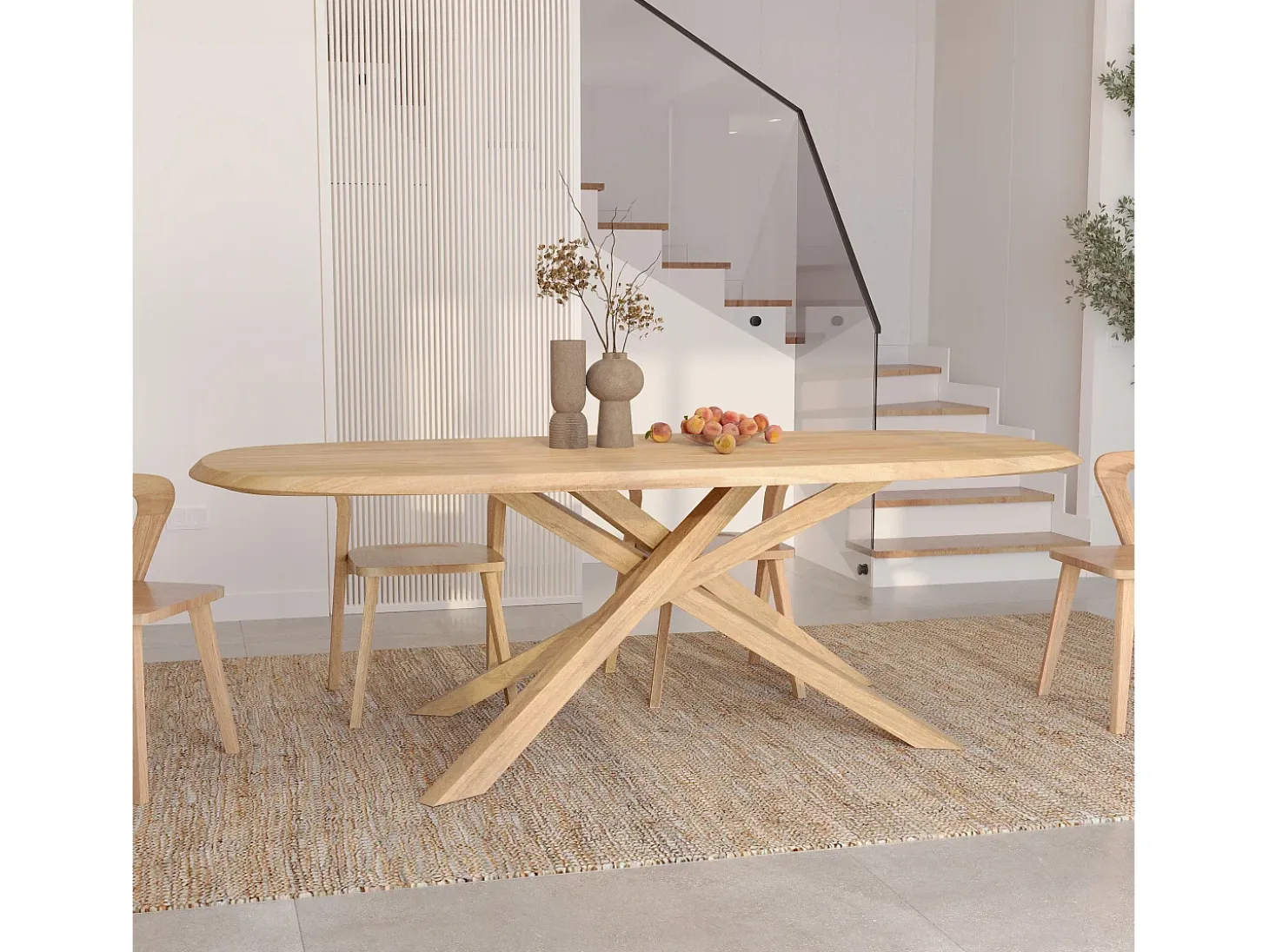 Mesa rectangular de madera maciza de hevea clara 10 plazas - Aladin