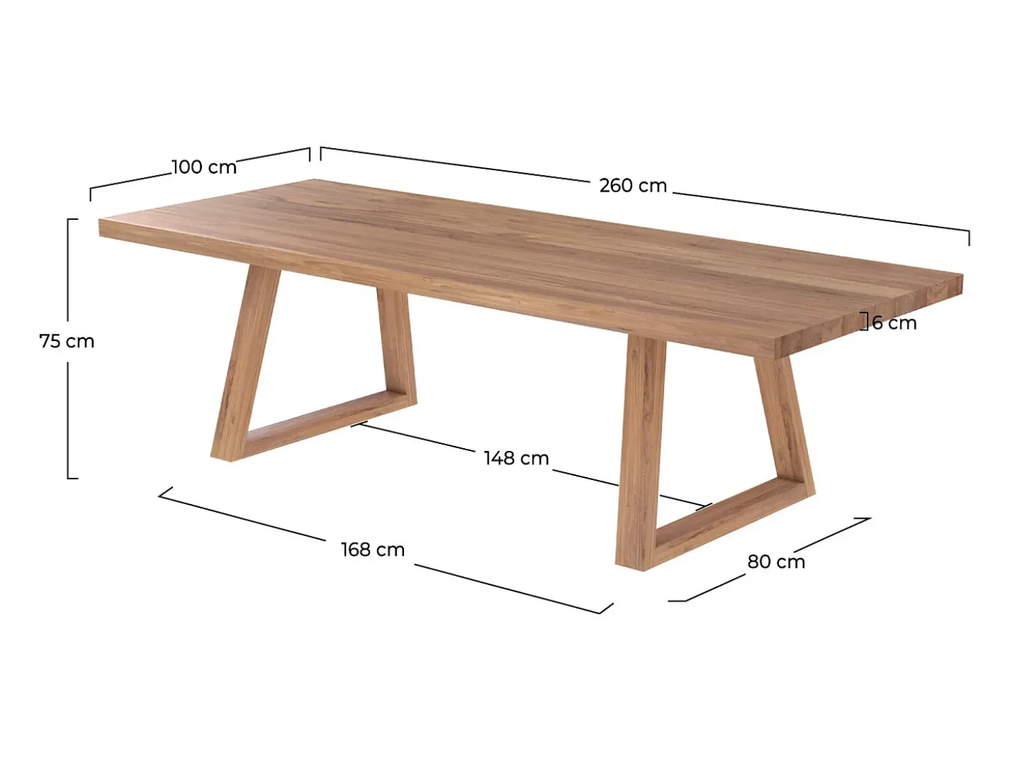Mesa rectangular de madera de teca para 10 personas 260 cm - Marie