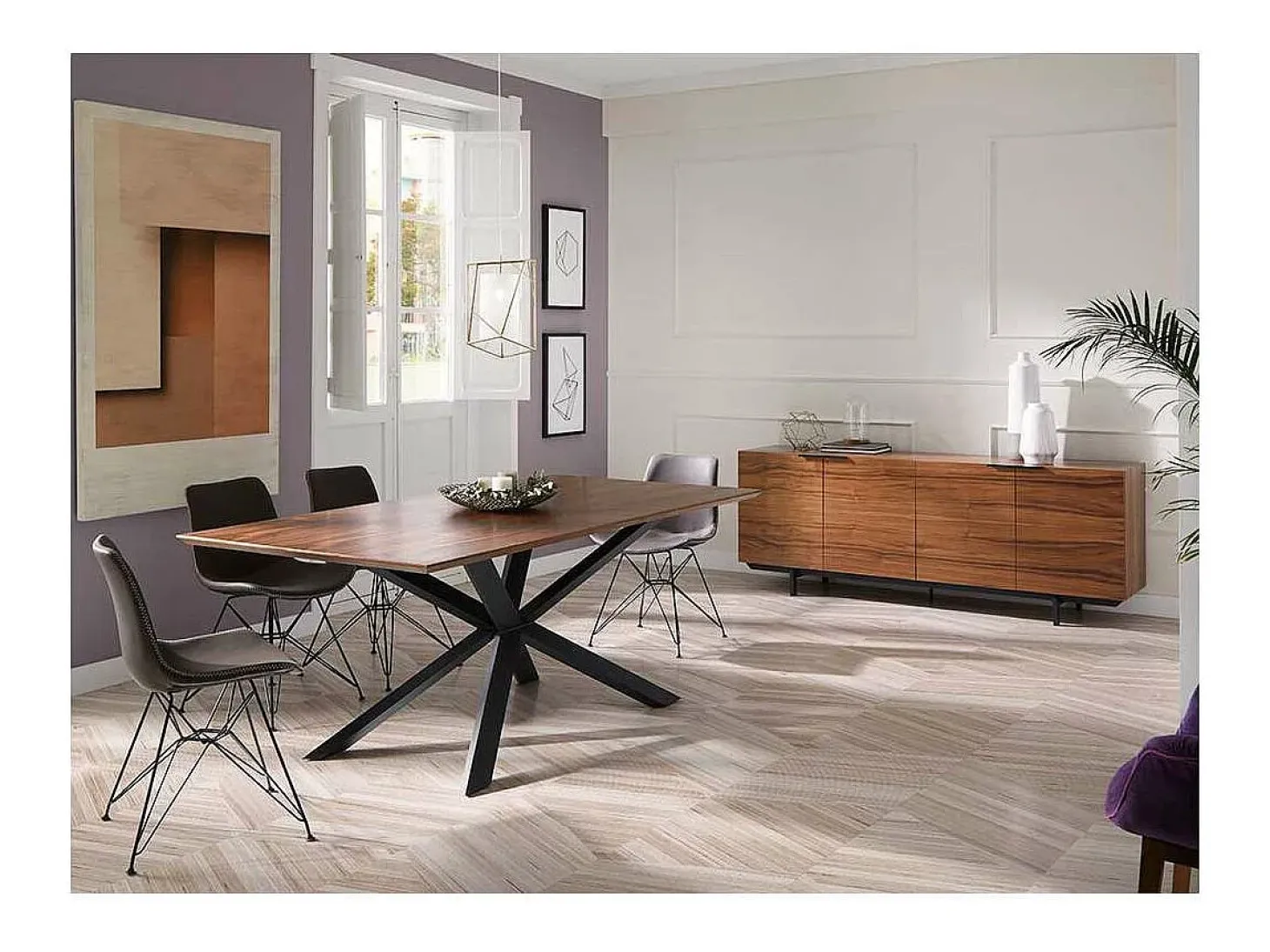 Mesa rectangular en chapa de nogal Nerea, 200 x 100 x 76 cm (largo x ancho x alto)