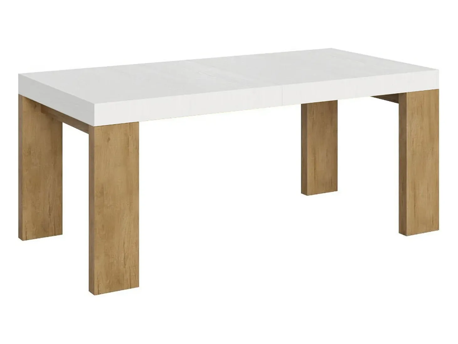 Mesa rectangular extensible blanca y madera clara 180 a 440 cm Ribo-Soporte 2 pies
