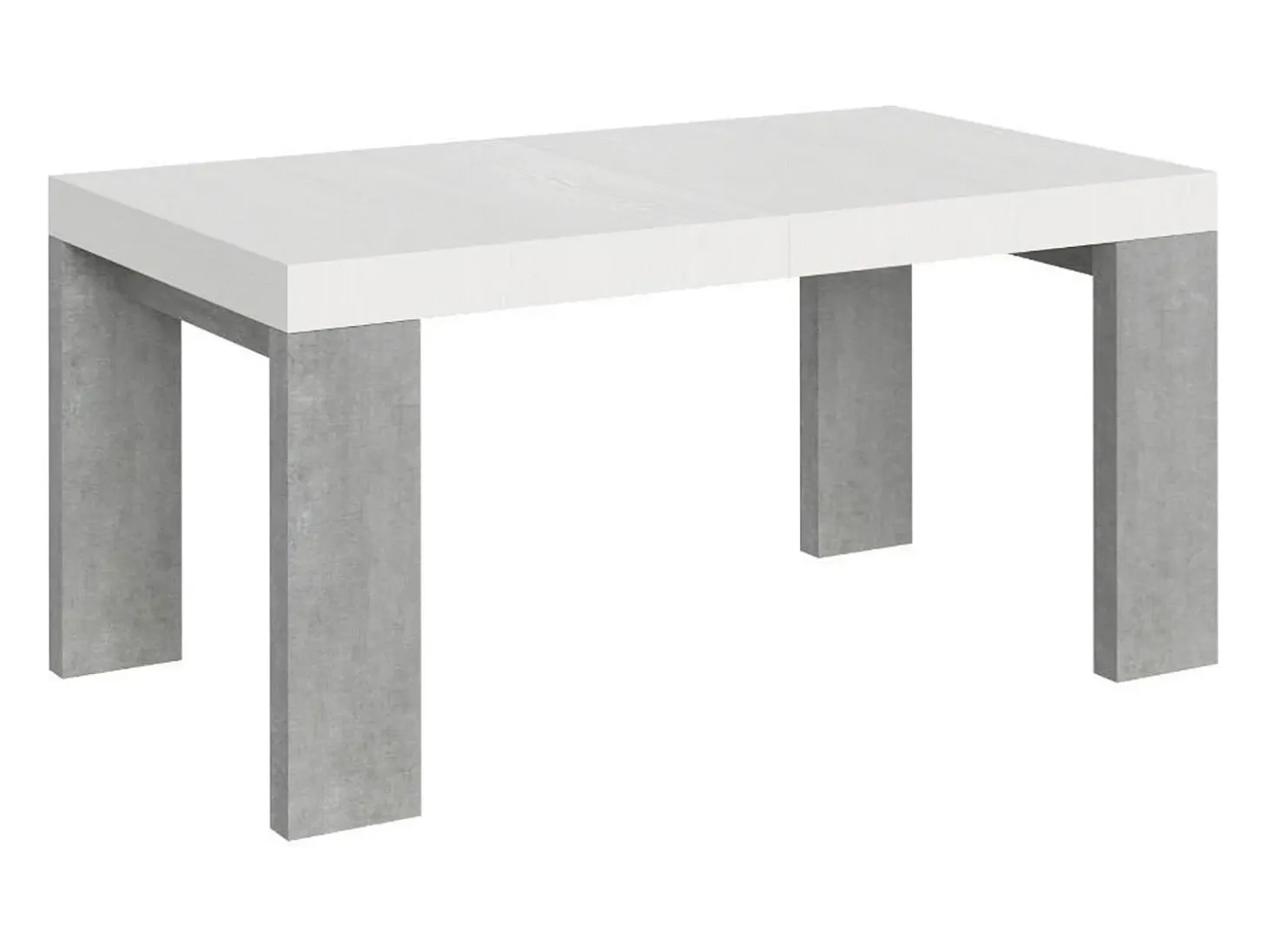 Mesa rectangular extensible blanca y gris cemento 160 a 420 cm Ribo-Soporte 2 pies