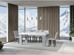 Mesa rectangular extensible blanca y gris cemento 160 a 420 cm Ribo-Soporte 2 pies