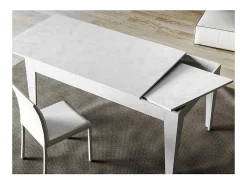Mesa rectangular extensible para 4 a 6 personas 120/180 cm blanco efecto mármol Kina