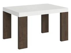 Mesa rectangular extensible madera blanca y nogal 130 a 234 cm Ribo-Soporte 2 pies