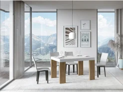 Mesa rectangular extensible blanca y madera clara 130 a 234 cm Ribo-Soporte 2 pies