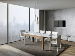 Mesa rectangular extensible 160/220 cm madera clara y blanco Mixa