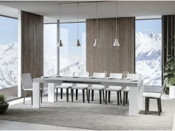 Mesa rectangular extensible hormigón gris y blanco 160 a 420 cm Ribo-Soporte 4 pies