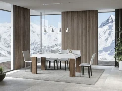 Mesa rectangular extensible madera blanca y nogal 180 a 440 cm Ribo-Soporte 2 pies