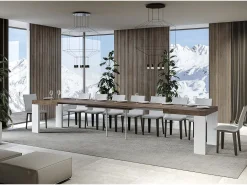 Mesa rectangular extensible madera blanca y nogal 160 a 420 cm Ribo-Soporte 4 pies