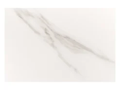 Mesa rectangular LUMEA – 200 cm – Tablero cerámico efecto mármol blanco y pie en madera oscura – Estilo contemporáneo