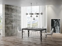 Mesa rectangular oriental extensible para 6 a 20 personas L 160 a 420 cm estructura de metal gris hormigón y antracita Zakary