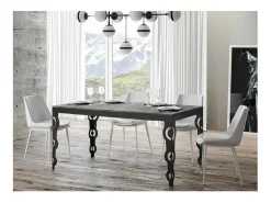 Mesa rectangular oriental extensible para 6 a 10 personas L 120 a 224 cm estructura de metal gris hormigón y antracita Zakary