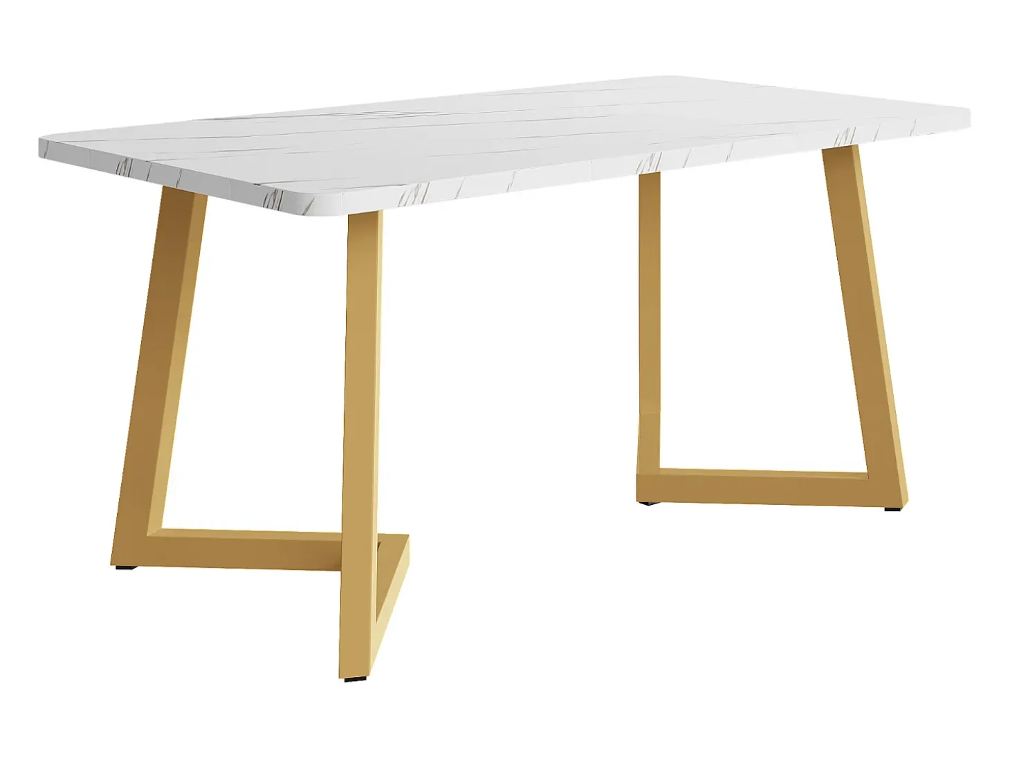 Mesa rectangular 117x68 cm, diseño mármol blanco, patas de metal dorado para cocina y salón