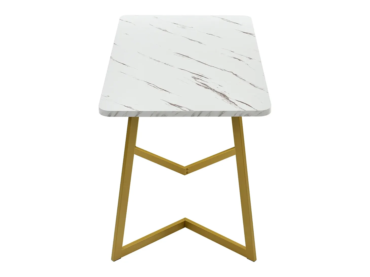 Mesa rectangular 117x68 cm, diseño mármol blanco, patas de metal dorado para cocina y salón