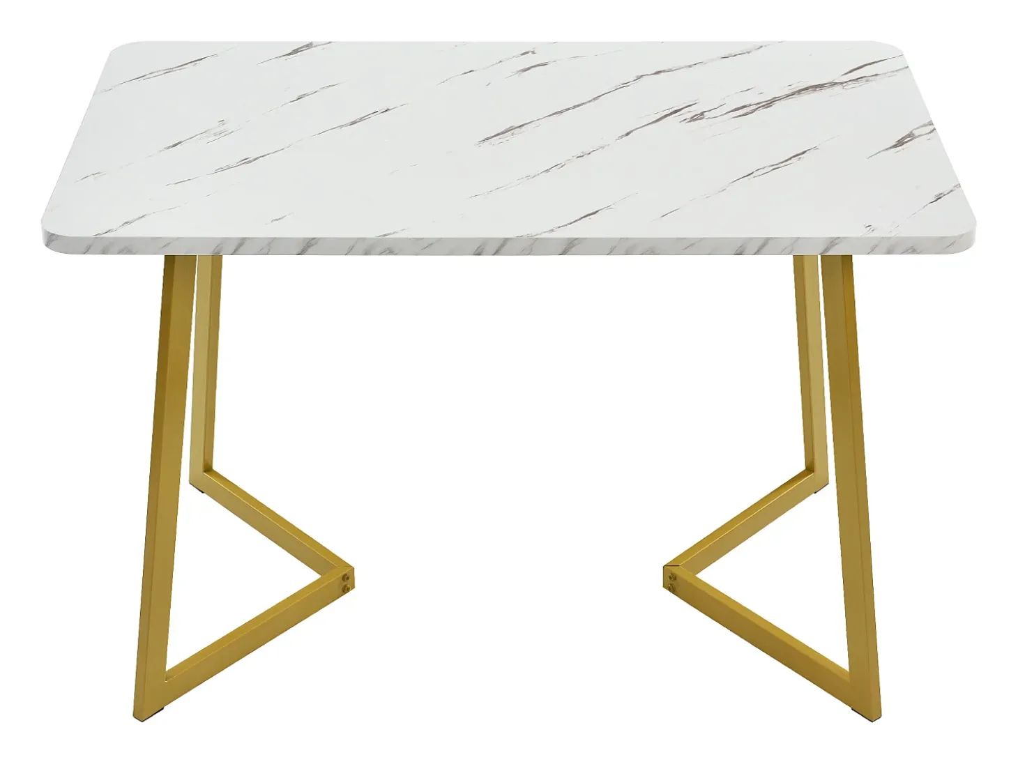 Mesa rectangular 117x68 cm, diseño mármol blanco, patas de metal dorado para cocina y salón
