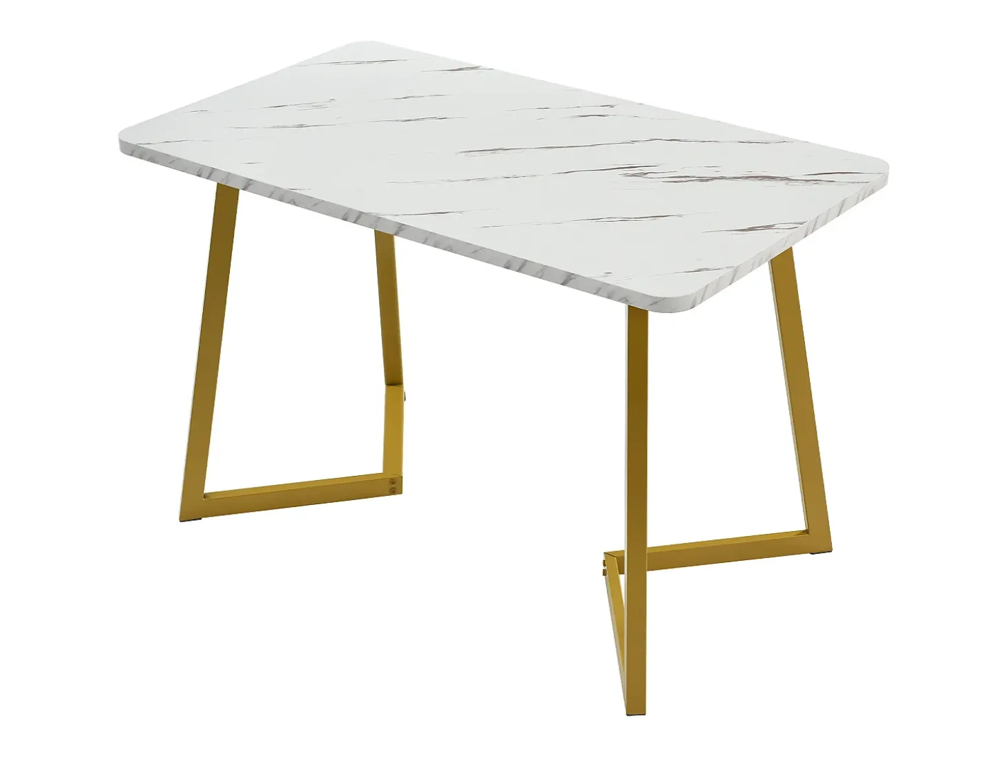 Mesa rectangular 117x68 cm, diseño mármol blanco, patas de metal dorado para cocina y salón