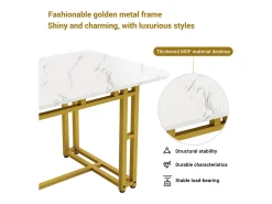 Mesa rectangular 120x70 cm, metal dorado, mesa moderna para comedor y cocina, patas de metal