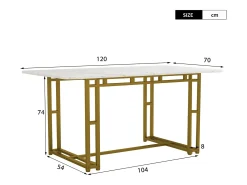 Mesa rectangular 120x70 cm, metal dorado, mesa moderna para comedor y cocina, patas de metal