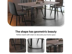 Mesa rectangular 140x80 cm, mármol gris, patas metálicas regulables, para cocina y salón