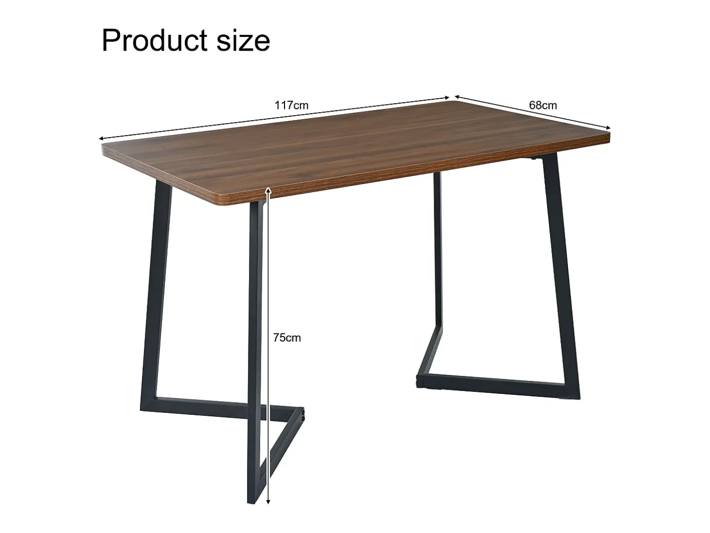 Mesa rectangular 117x68 cm, patas de metal negro, tablero de madera efecto nogal para cocina y salón