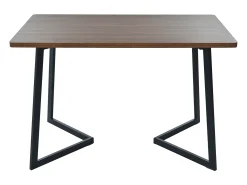 Mesa rectangular 117x68 cm, patas de metal negro, tablero de madera efecto nogal para cocina y salón