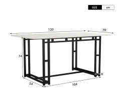 Mesa rectangular 120x70 cm, patas de metal negro, moderna y elegante para comedor y cocina.